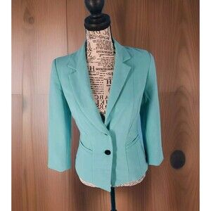Le Chateau Xxs Blazer 2 Button Closure Teal Notch Collar Shoulder Pads